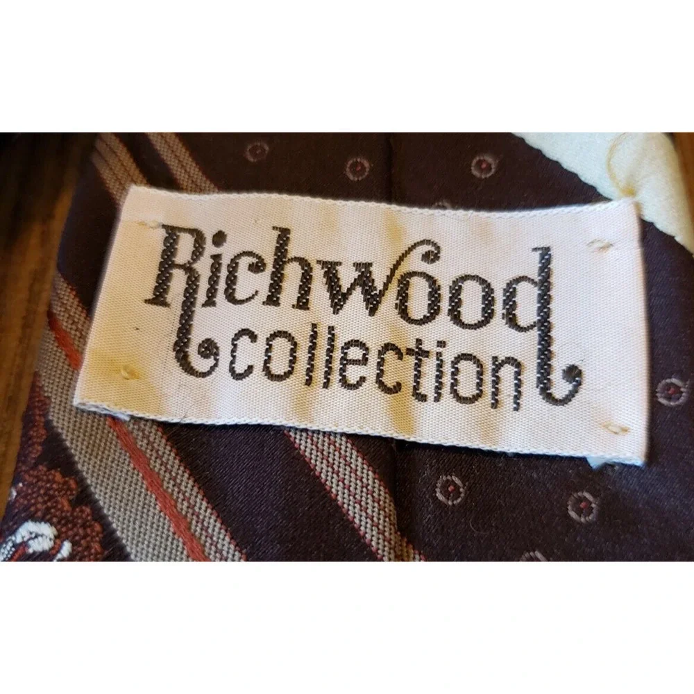 Richwood Collection Vintage Retro Classic Brown Red White Striped Necktie Tie